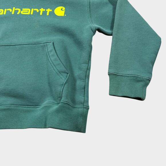Carhartt Kids Hoodie Green Yellow Logo Graphic Pullover Sweatshirt Youth Size S - Picture 6 of 9